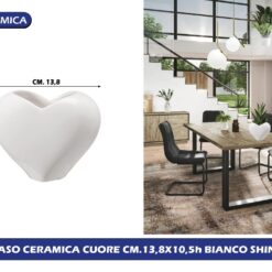 VASO CERAMICA CUORE CM.13,8X10,5h BIANCO SHINE