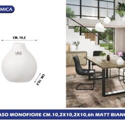 VASO MONOFIORE CM.10,2X10,2X10,6h MATT BIANCO