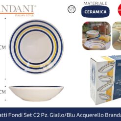 PIATTI FONDI SET 2 PZ. GIALLO/BLU ACQUERELLO BRANDANI