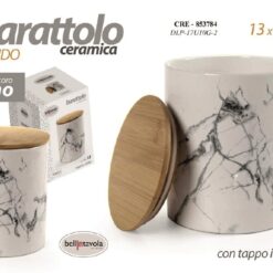 BARATTOLO CERAMICA CM.13X17h TAPPO LEGNO DEC. MARMO