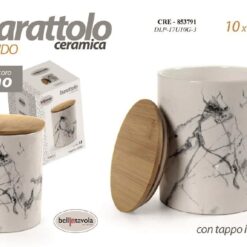 BARATTOLO CERAMICA CM.10X13h TAPPO LEGNO DEC. MARMO