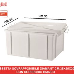 CASSETTA SOVRAPPONIBILE DIAMANT CM.35X25X20h CON COPERCHIO BIANCO