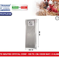 BUSTE NEUTRE CRYSTAL CONF. 100 PZ. CM.10X30 MAT. X ALIMENTI
