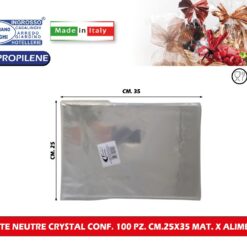 BUSTE NEUTRE CRYSTAL CONF. 100 PZ. CM.25X35 MAT. X ALIMENTI