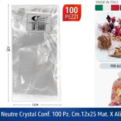 BUSTE NEUTRE CRYSTAL CONF. 100 PZ. CM.12X25 MAT. X ALIMENTI