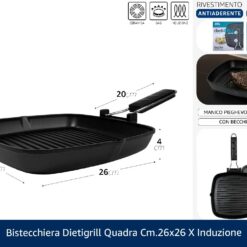 BISTECCHIERA DIETIGRILL QUADRA CM.26X26 X INDUZIONE
