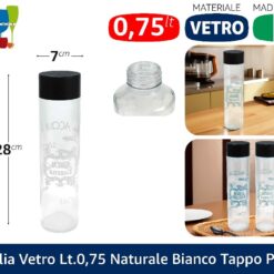 BOTTIGLIA VETRO LT.0,75 NATURALE BIANCO TAPPO PLASTICA
