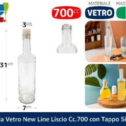 BOTTIGLIA VETRO NEW LINE LISCIO  CC.700 CON TAPPO SINTETICO