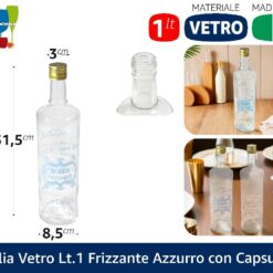 BOTTIGLIA VETRO LT.1 FRIZZANTE AZZURRO C/CAPSULA ORO