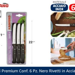 COLTELLI PREMIUM CONF. 6 PZ. NERO RIVETTI IN ACCIAIO INOX
