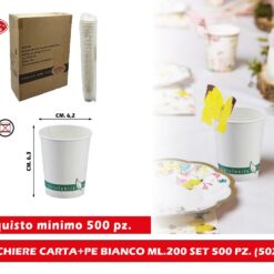 BICCHIERE CARTA+PE BIANCO ML.200 SET 500 PZ. (50X10)