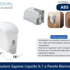 DISTRIBUTORE SAPONE LIQUIDO LT.1 DA PARETE BIANCO WAVE