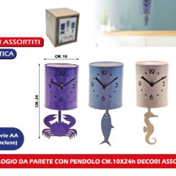 OROLOGIO DA PARETE CON PENDOLO CM.10X24h DECORI ASSORTITI