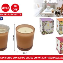 CANDELA IN VETRO CON TAPPO GR.260 CM.9X12,2h FRAGRANZE ASSORTITE