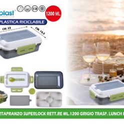 PORTAPRANZO SUPERLOCK RETT.RE ML.1200 GRIGIO TRASP. LUNCH BOX
