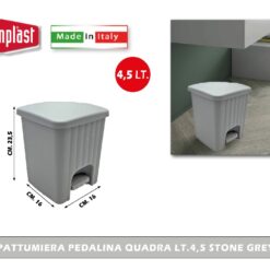 PATTUMIERA PEDALINA QUADRA LT.4,5 STONE GREY