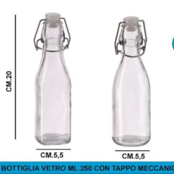 BOTTIGLIA VETRO ML.250 CON TAPPO MECCANICO CM.5,5X20h 2 MODELLI