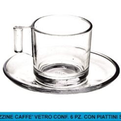 TAZZINE CAFFE' VETRO CONF.6 PZ. C/PIATT. SAKA