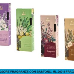 DIFFUSORE FRAGRANZE CON BASTONC. ML.200 4 FRAGRANZE
