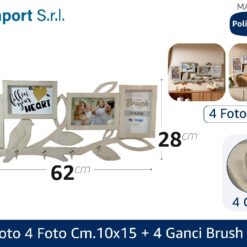 PORTAFOTO 4 FOTO CM.10X15 + 4 GANCI BRUSH BIRDIE