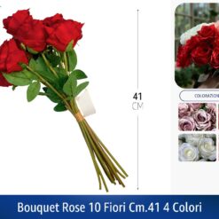 BOUQUET ROSE 10 FIORI CM.41 4 COLORI