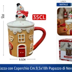 TAZZA CON COPERCHIO CM.9,5X18h PUPAZZO DI NEVE
