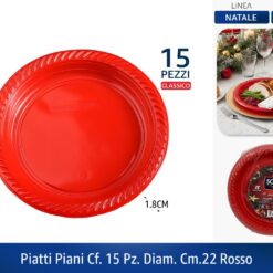 PIATTI PIANI CF. 15 PZ. DIAM. CM.22 ROSSO
