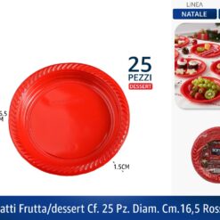 PIATTI FRUTTA/DESSERT CF. 25 PZ. DIAM. CM.16,5 ROSSO