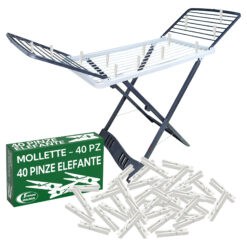 Sicignano | Stendino Pieghevole Antiscivolo con Ruote Aladino, 20 metri di Stenditura, 100% Resina, con Gancio Sicurezza, Made in Italy (Stendino + 40 Mollette)