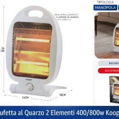 STUFETTA AL QUARZO 2 ELEMENTI 400/800W KOOPER