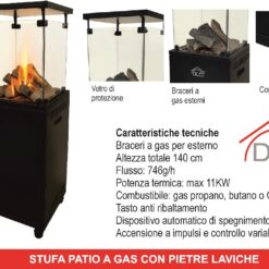 STUFA PATIO A GAS CON PIETRA LAVICA