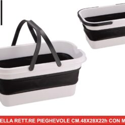 BACINELLA RETT.RE PIEGHEVOLE CM.48X28X22h CON MANICI 2 COLORI