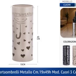 PORTAOMBRELLI METALLO CM.19X49h MOD. CUORI 3 COL.