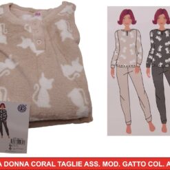 PIGIAMA DONNA  CORAL TAGLIE ASS. MOD. GATTO COL. ASS.