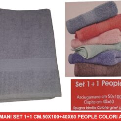 ASCIUGAMANI SET 1+1 CM.50X100+40X60 PEOPLE COLORI ASSORTITI