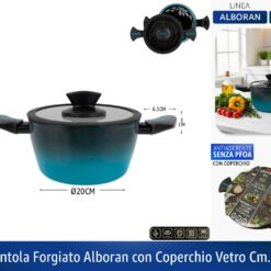 PENTOLA FORGIATO ALBORAN CON COPERCHIO VETRO CM.20