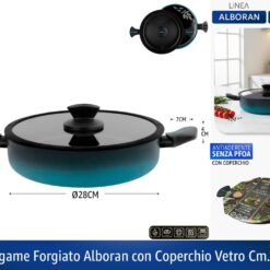 TEGAME FORGIATO CON COPERCHIO VETRO CM.28