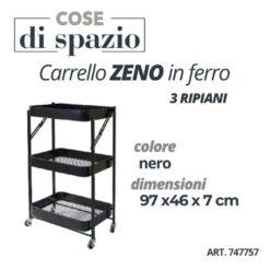 CARRELLO IN FERRO 3 RIPIANI PIEGHEVOLE NERO