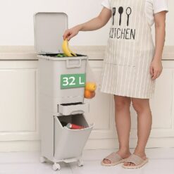 PATTUMIERA DA CUCINA CON RUOTE 3 SCOMPARTI LT.32 BIANCA