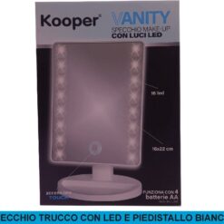 SPECCHIO TRUCCO CON LED E PIEDISTALLO BIANCO