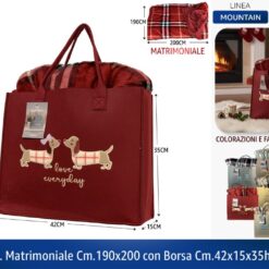 PLAID MIS. MATRIMONIALE CM.190X200 CON BORSA CM.42X15X35h COL. ASS.