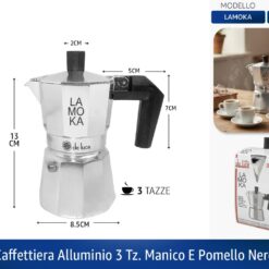 CAFFETTIERA ALLUMINIO 3 TZ. MANICO E POMELLO NERO