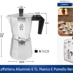 CAFFETTIERA ALLUMINIO 6 TZ. MANICO E POMELLO NERO