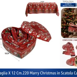 TOVAGLIA X 12 CM.220 MARRY CHRISTMAS IN SCATOLA CUORE