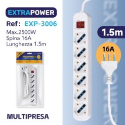 MULTIPRESA 6 USCITE SCHUKO 10/16A SPINA 16A C/INTERR. ON/OFF CAVO MT.1,5