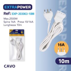 PROLUNGA 10 MT. SPINA 16A PRESA BIV. 10/16A BIANCO