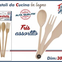 TRIS MESTOLI LEGNO CM.30 CUCCHIAIO-FORCHETTA-PALETTA