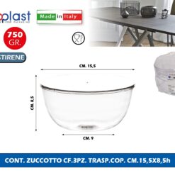 Poloplast Cont. Zuccotto Cf.3Pz. Trasp.Cop. Cm.15,5X8,5H