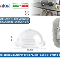 Poloplast Coperchio Bombato Pet Cf.50 Pz. Cm.10,6X4,5H S/Foro Trasp.