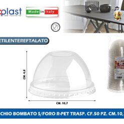 Poloplast Coperchio Bombato S/Foro R-Pet Trasp. Cf.50 Pz. Cm.10,7X4,8H